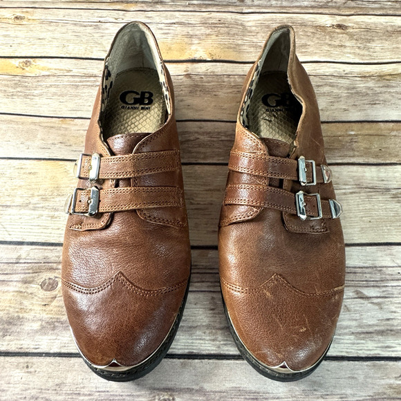 Gianni Bini Womens Cognac Brown Leather Monk Strap Wingtip Oxford Shoes 8M - Picture 3 of 8
